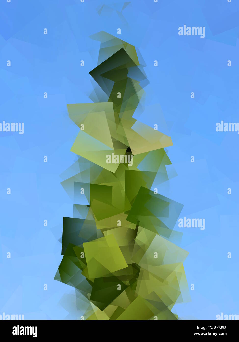 Gros plan de forme géométrique vert numérique sur fond bleu Banque D'Images