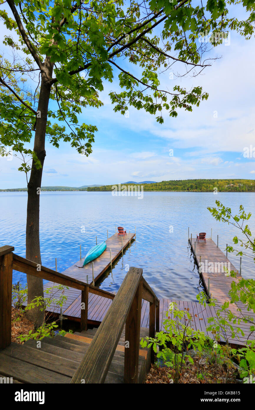 Dock, lac Winnisquam, Sanbornton, New Hampshire, USA Banque D'Images