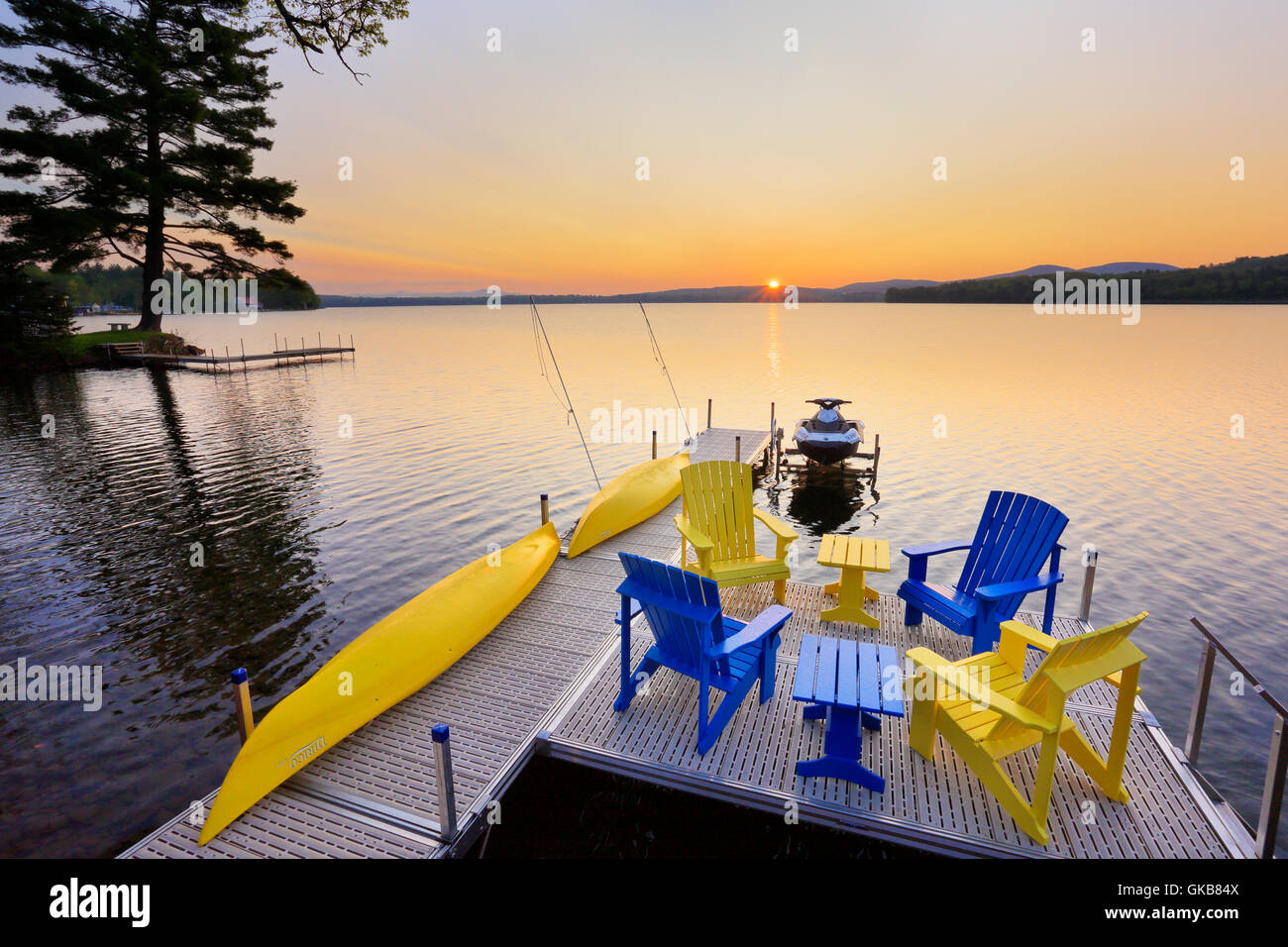 Dock, lac Winnisquam, Sanbornton, New Hampshire, USA Banque D'Images