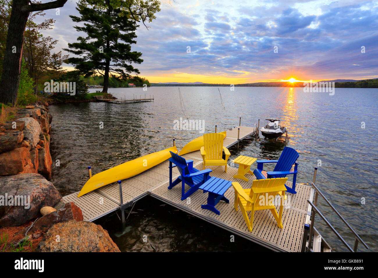 Dock, lac Winnisquam, Sanbornton, New Hampshire, USA Banque D'Images