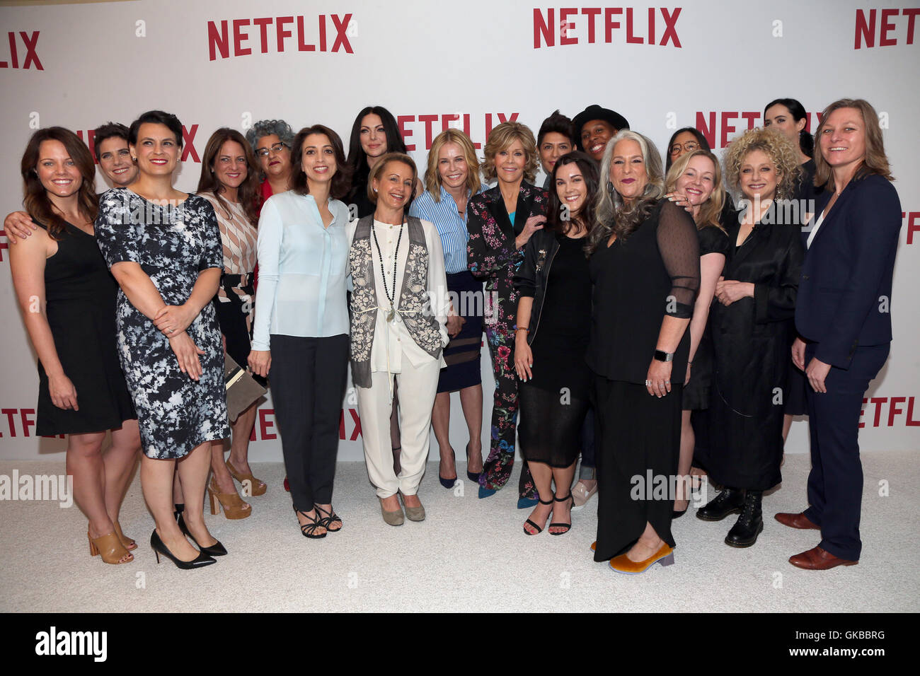 Les Rebelles de Netflix et de l'article Déjeuner Breakers et célébrer le panneau de femmes avec Netflix : Lisa Nishimura, Laison Goss, Cindy Holland, Jane Wiseman, Cathy Schulman, Jane Fonda, Laura Prepon, Krysten Ritter, Chelsea Handler, Dominique Crenn, Jenji Banque D'Images