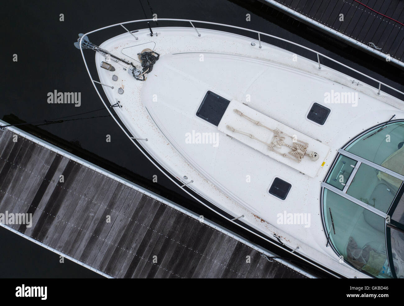 Un squelette d'antenne sur la proue d'un Sea Ray 340, Virginia Beach, VA Banque D'Images