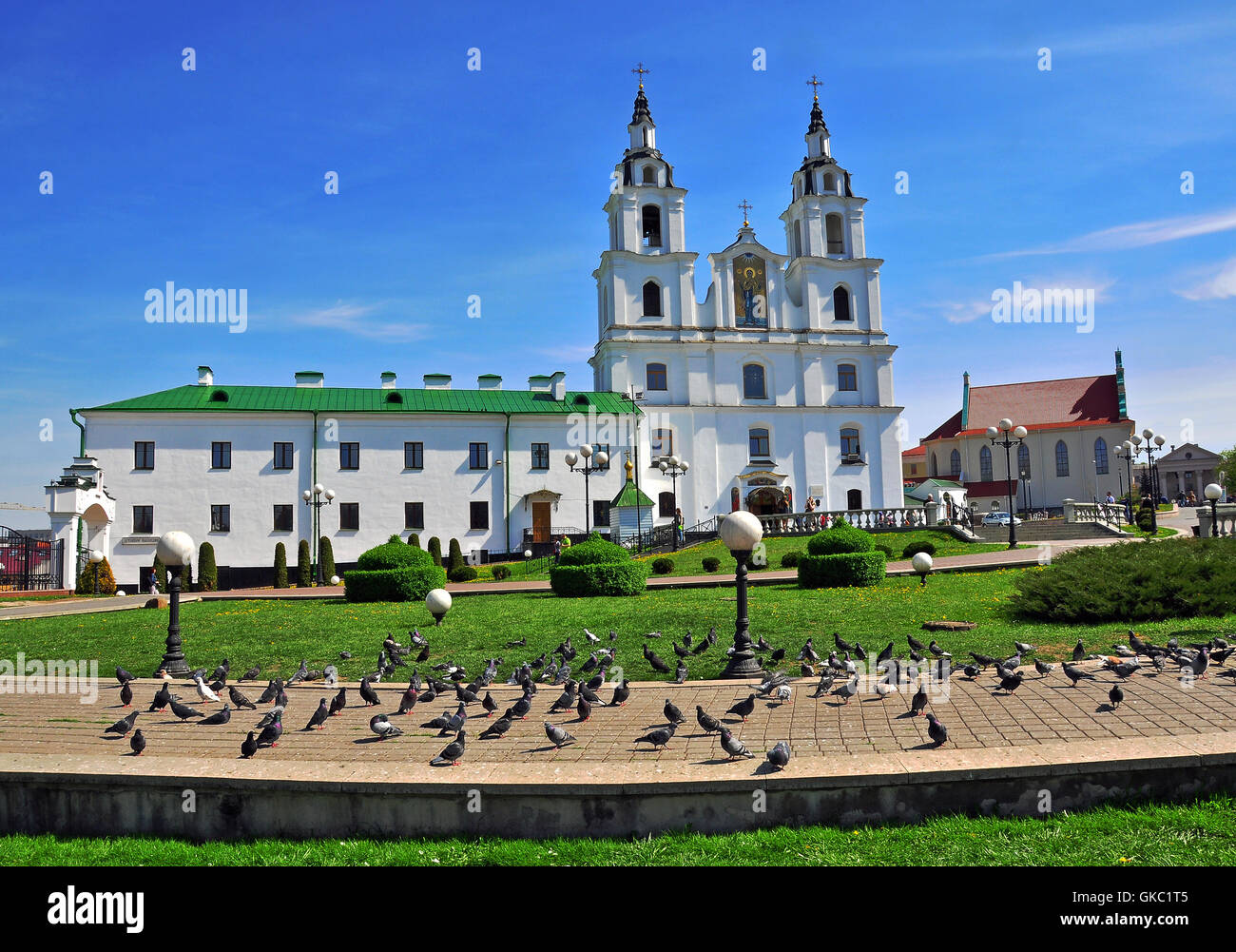 Vue de la place de la cathédrale de la ville de Minsk, Bélarus Banque D'Images