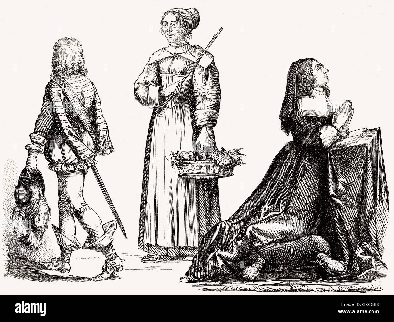 Costumes ruraux, 17ème siècle, Anne d'Autriche, 1648 Banque D'Images
