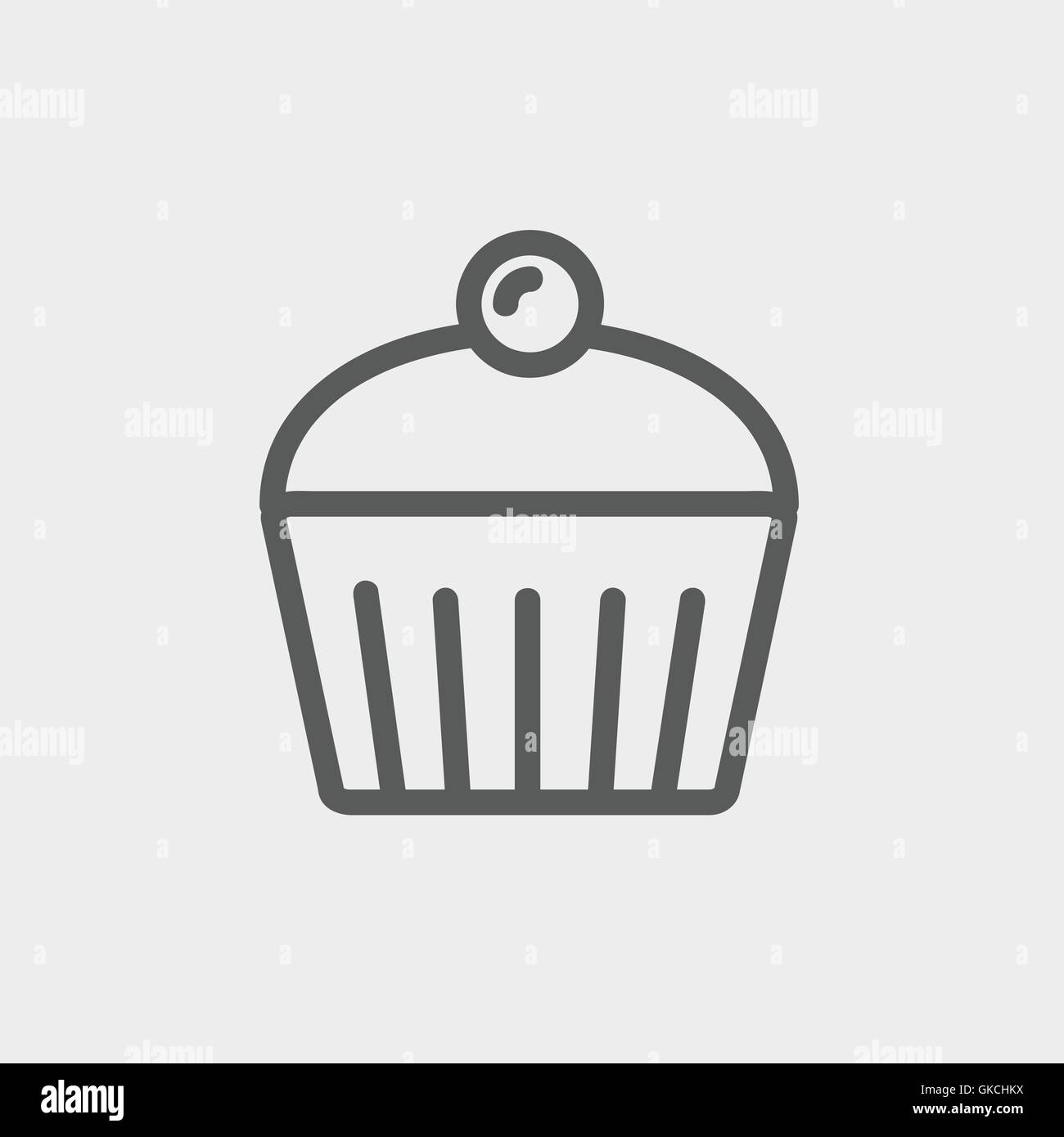 Cupcake à la framboise sur l'icône de la ligne mince Illustration de Vecteur