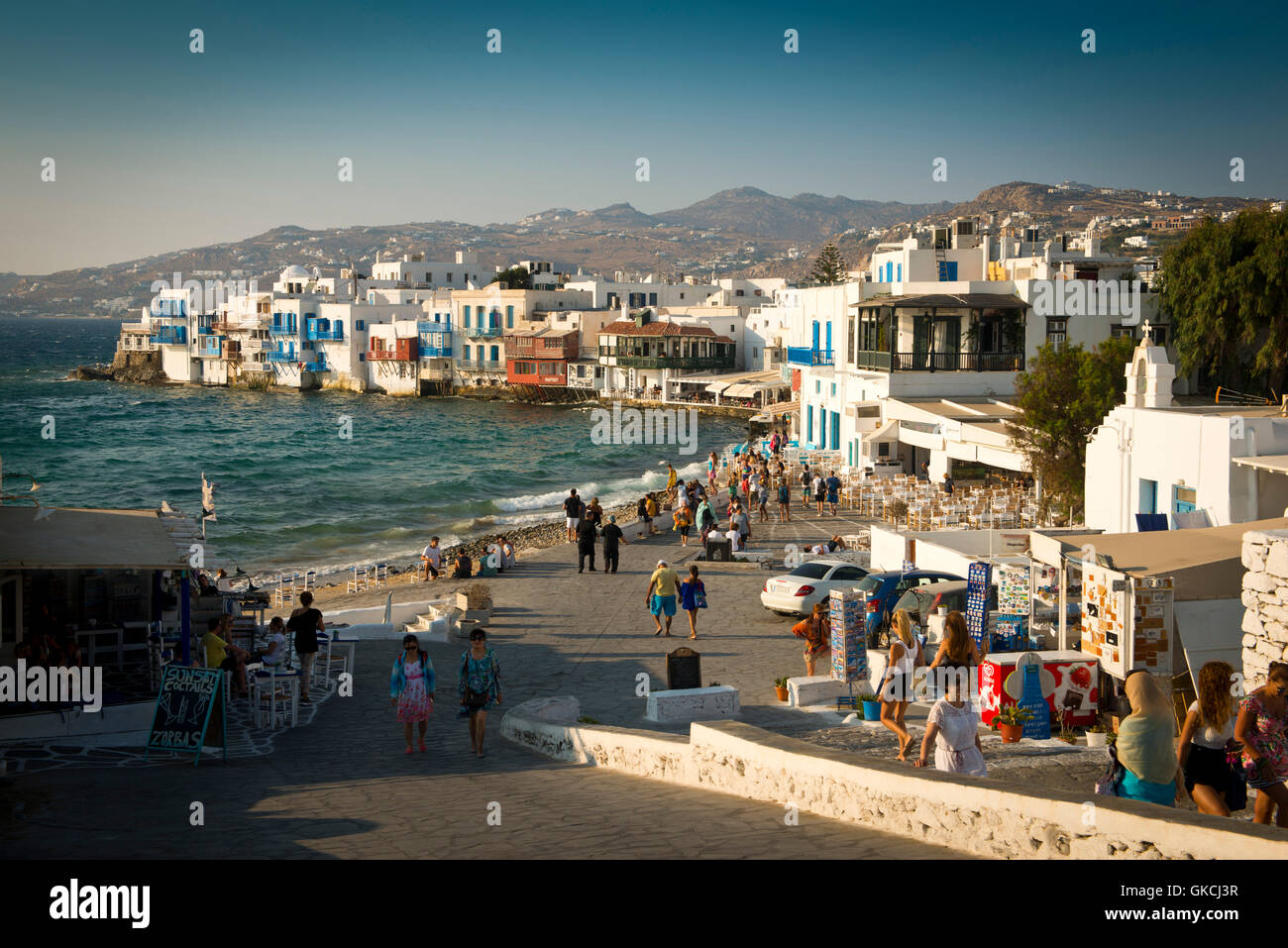 Une vue vers, la Petite Venise. La ville de Mykonos, Grèce Banque D'Images