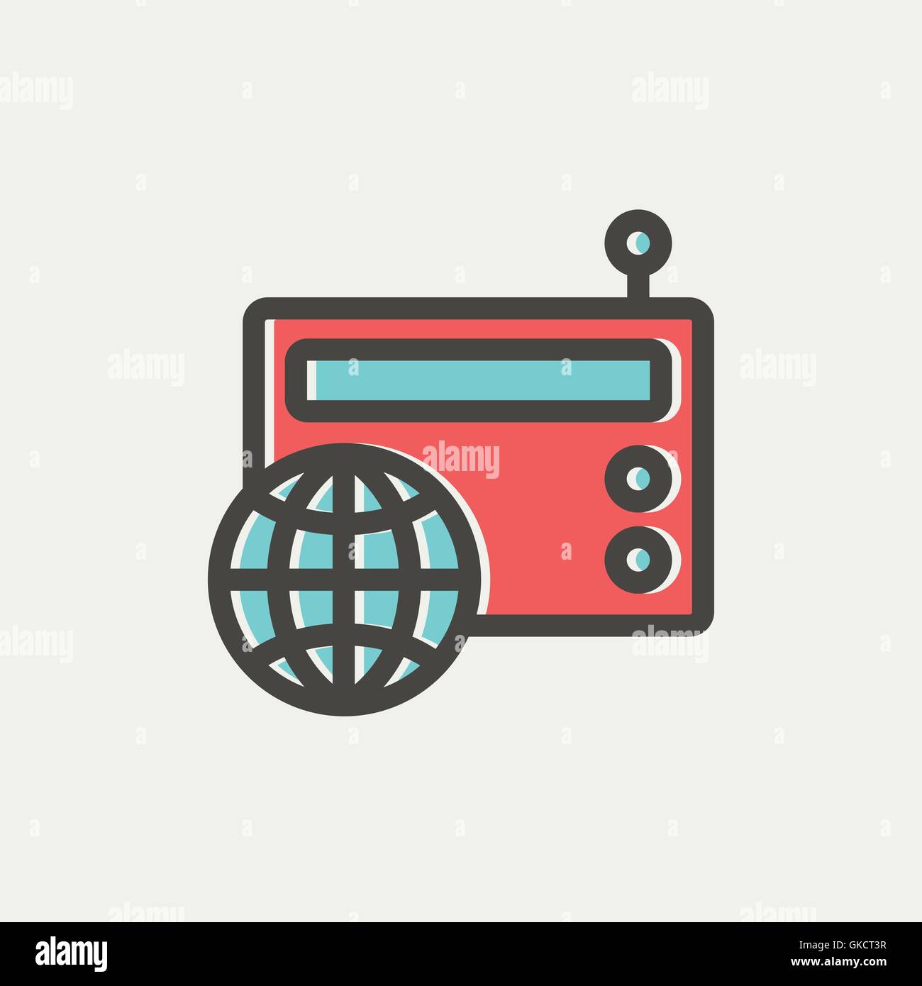 Vintage radio mondiale sur l'icône de la ligne mince Illustration de Vecteur