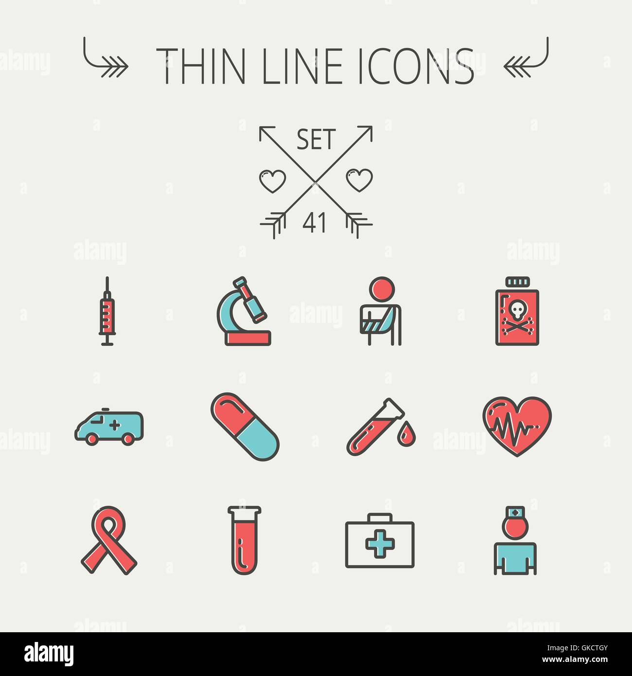 Médicament fine ligne icon set Illustration de Vecteur