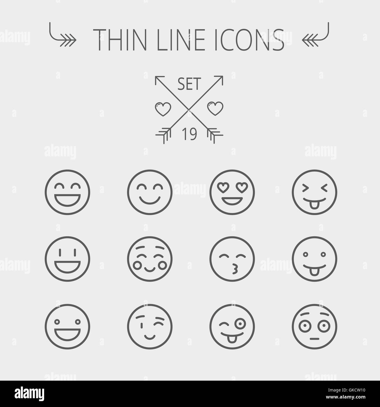 Fine ligne Emoji icon set Illustration de Vecteur