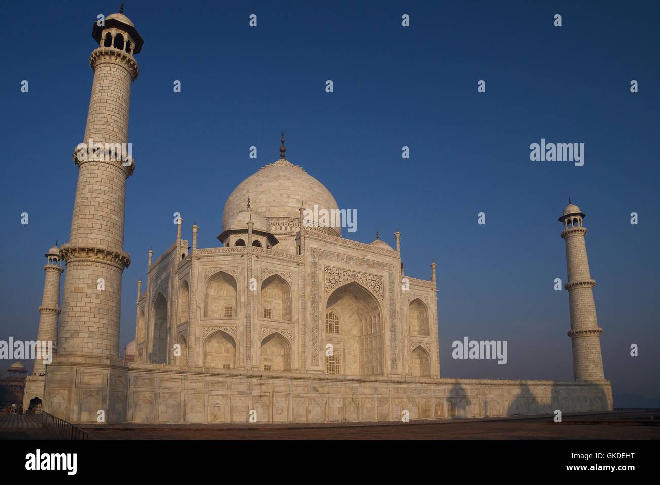 Taj Mahal au lever du soleil, l'UNESCO World Heritage Site, Agra, Uttar Pradesh, Inde, Asie Banque D'Images