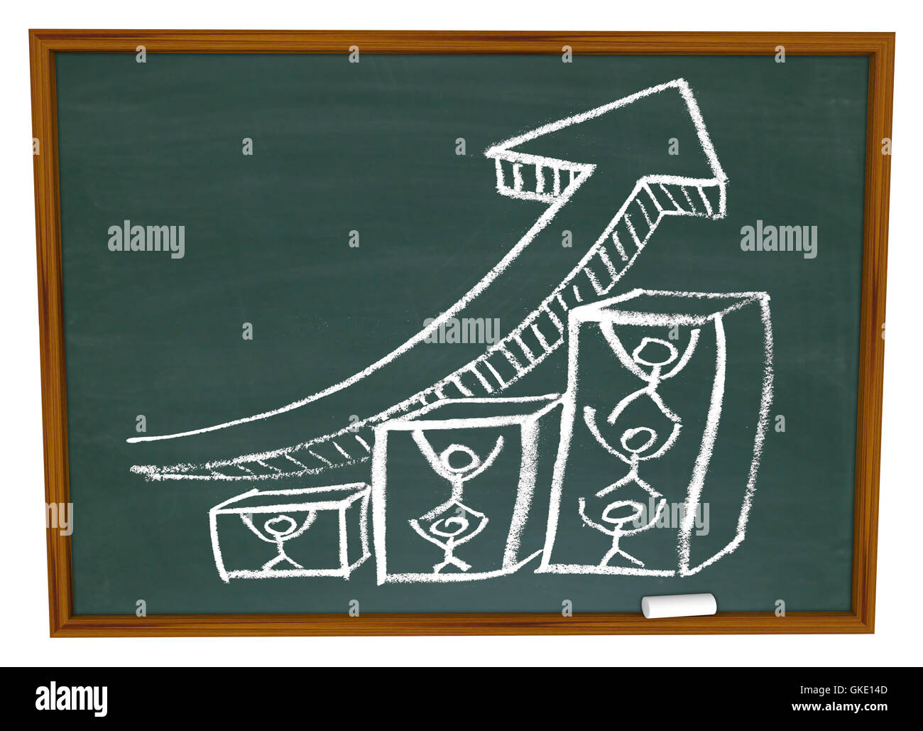 En poussant l'équipe vers le haut on Chalkboard Banque D'Images