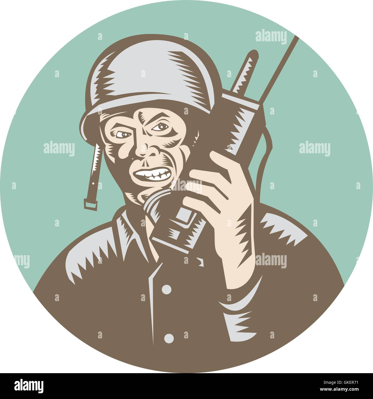 La Seconde Guerre mondiale Soldat American Talk Radio Circle Illustration de Vecteur