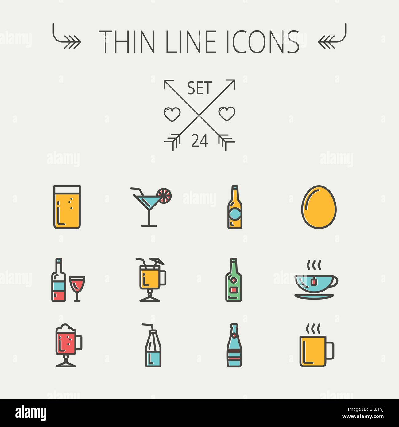 Nourriture et boisson fine ligne icon set Illustration de Vecteur