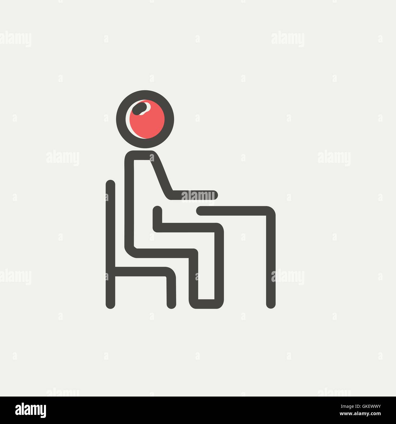 Élève assis sur une chaise en face de sa table l'icône de la ligne mince Illustration de Vecteur
