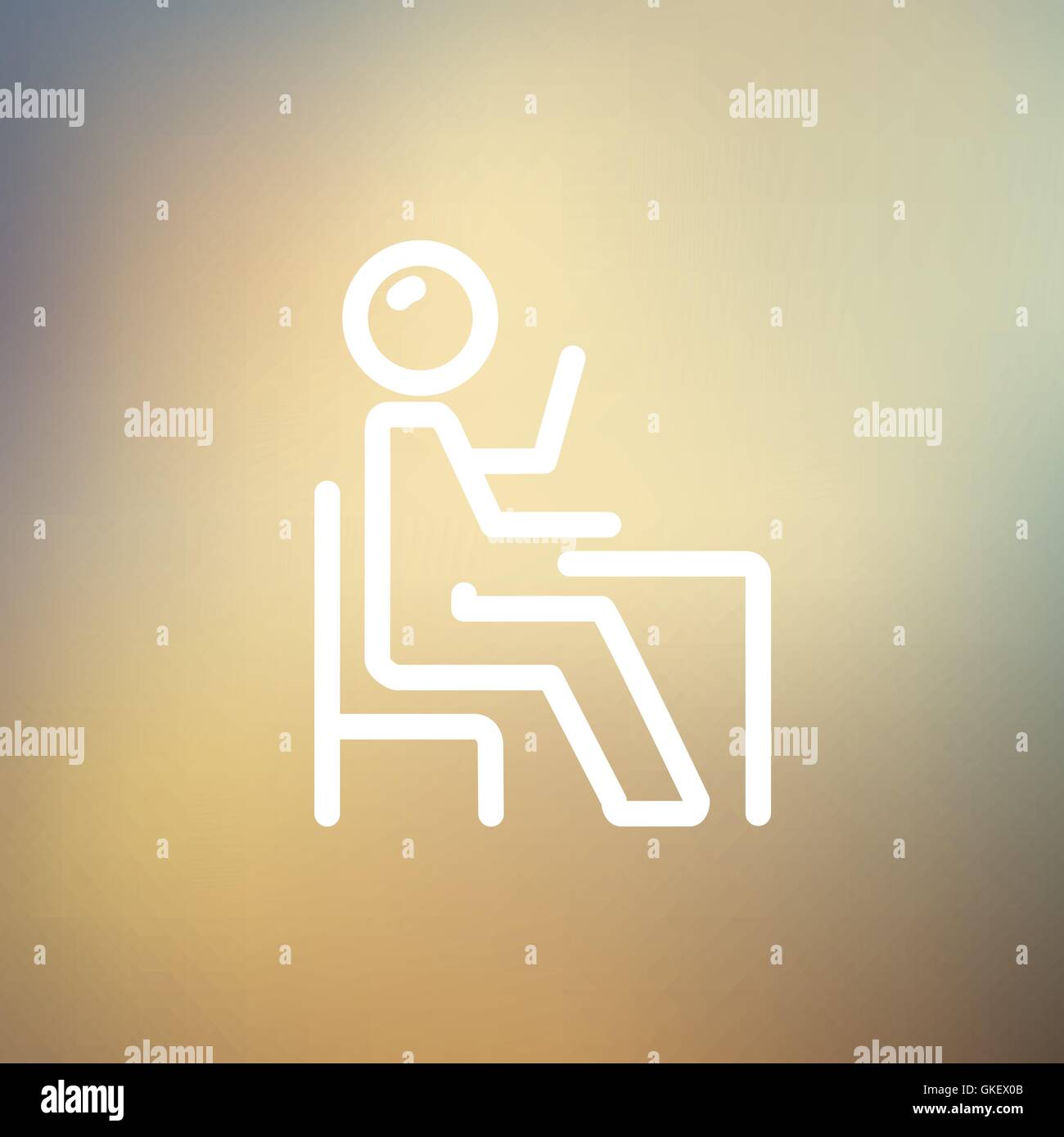 Élève assis sur une chaise en face de sa table l'icône de la ligne mince Illustration de Vecteur