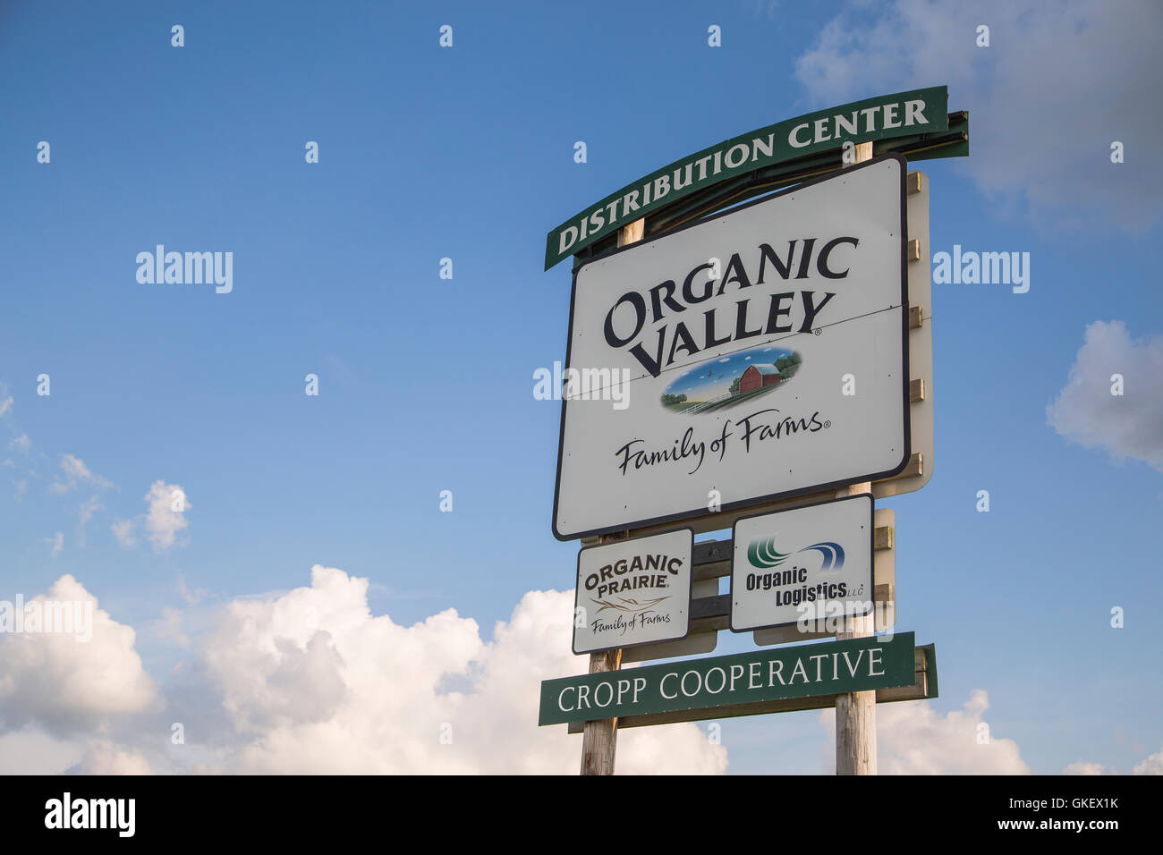Organic Valley signer au siège et centre de distribution à Cashton, Wisconsin Banque D'Images