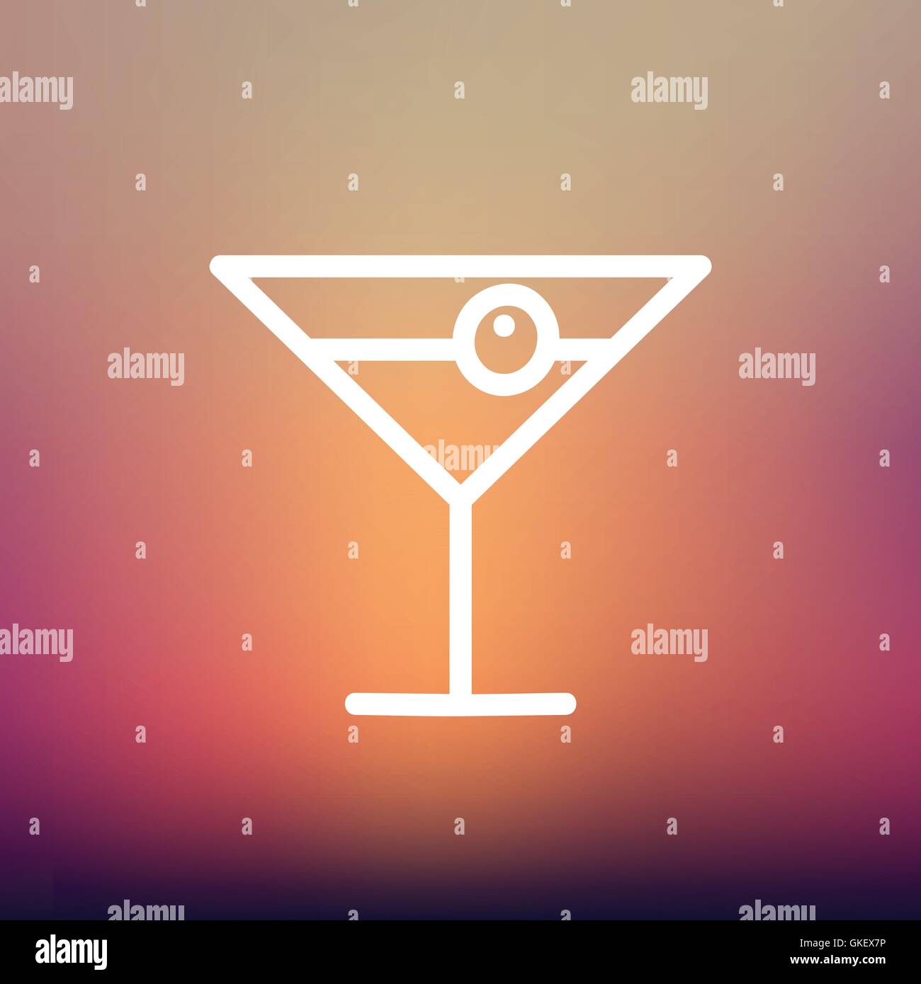 Verre à cocktail avec l'icône de la ligne mince cerise Illustration de Vecteur