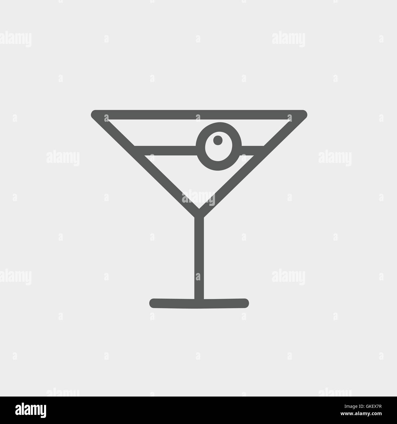 Verre à cocktail avec l'icône de la ligne mince cerise Illustration de Vecteur