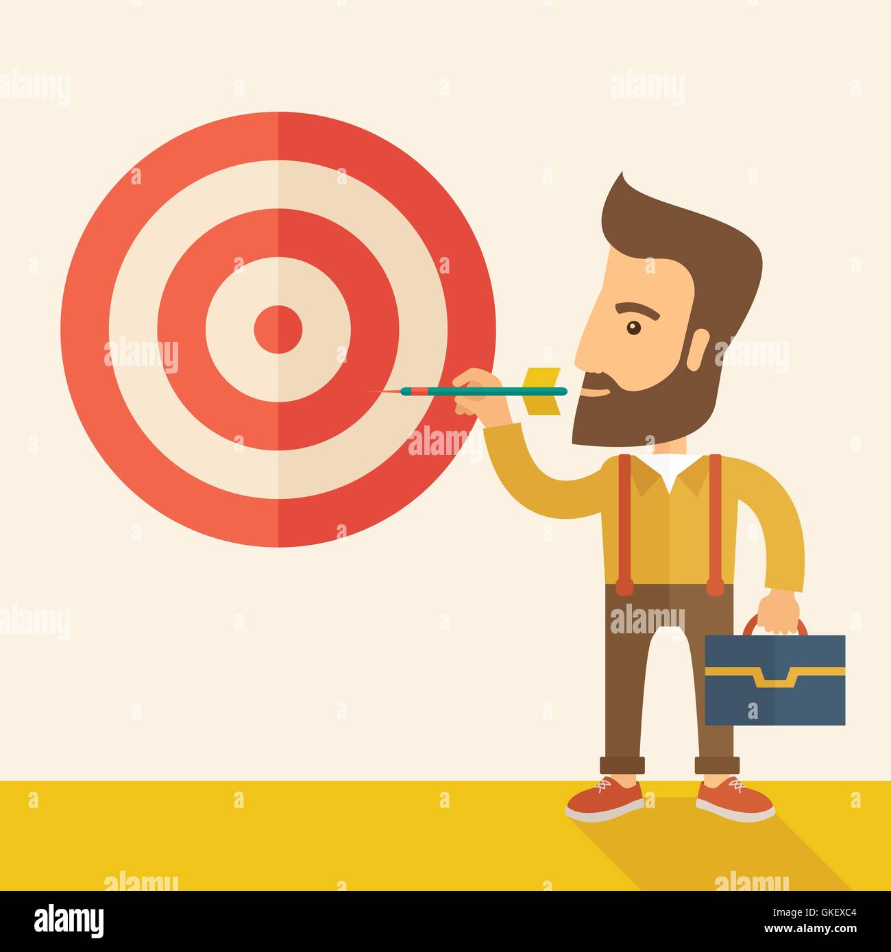 L'homme de travail tenant une flèche vers la cible Illustration de Vecteur L'homme de travail tenant une flèche vers la cible Illustration de Vecteur