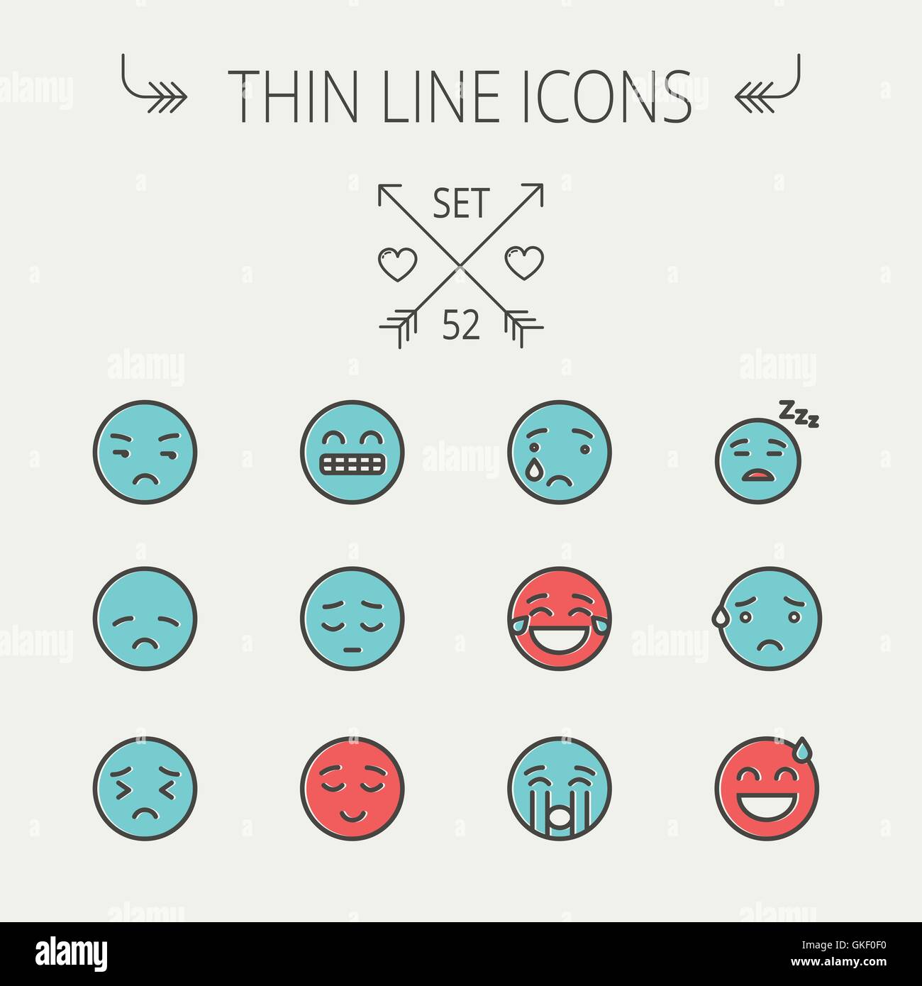 Fine ligne Emoji icon set Illustration de Vecteur
