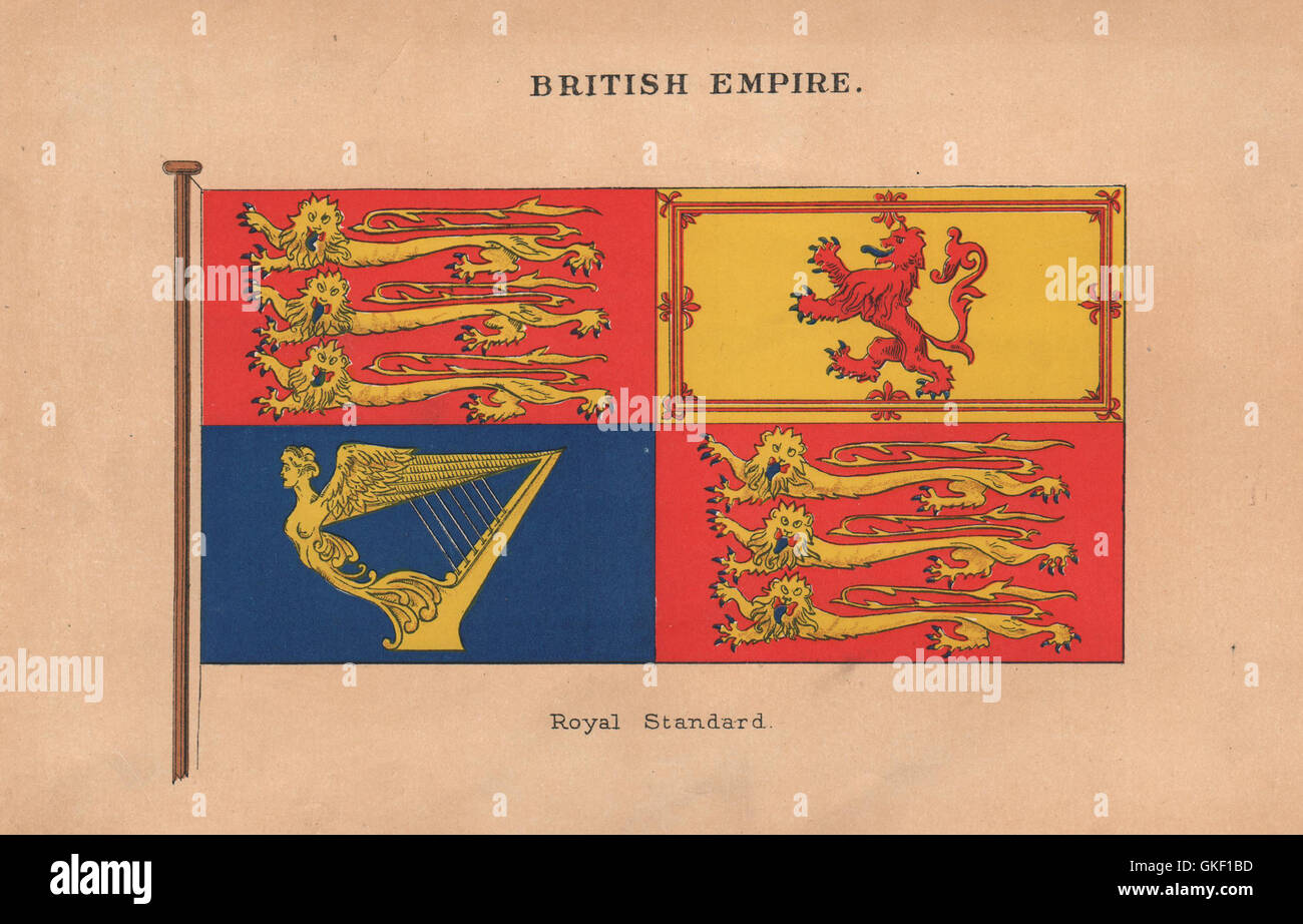 Drapeaux de l'EMPIRE BRITANNIQUE. Royal Standard, antique print 1916 Banque D'Images