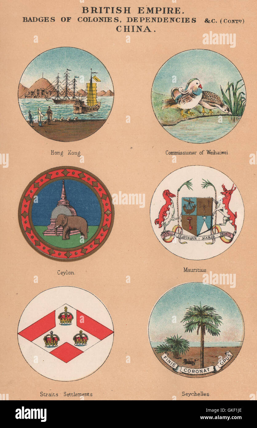 Insignes de l'EMPIRE BRITANNIQUE Hong Kong Ceylan Établissements des Détroits Seychelles, 1916 Banque D'Images