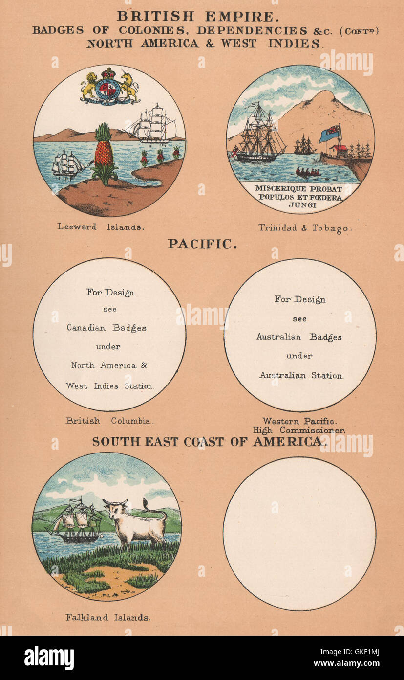 Insignes de l'EMPIRE BRITANNIQUE. Les îles sous le vent. Trinité-et-Tobago. Iles Falkland 1916 Banque D'Images