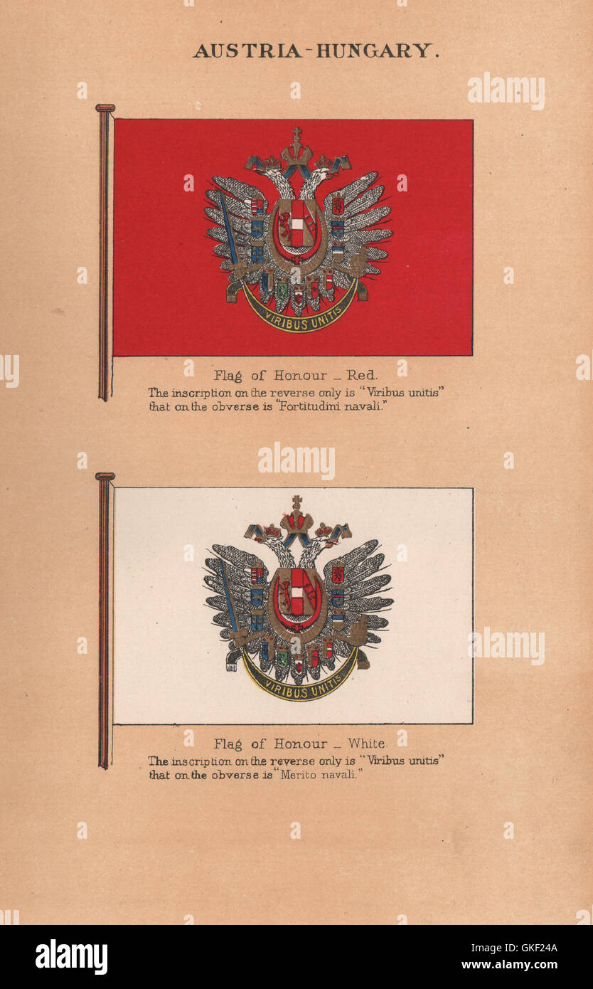Autriche-HONGRIE DRAPEAUX D'HONNEUR. Le rouge et blanc. Des unités "VIRIBUS, old print 1916 Banque D'Images
