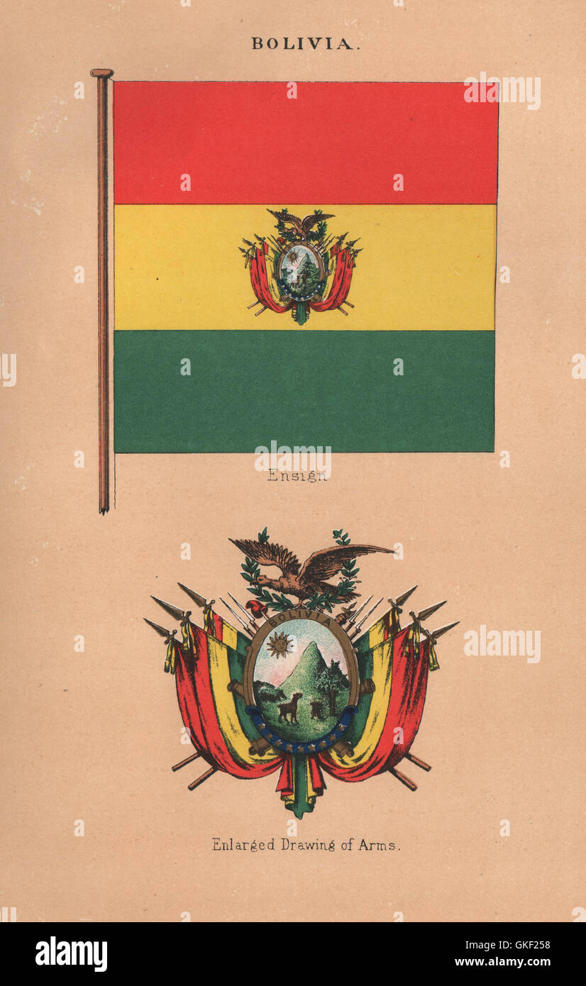 Drapeaux de la Bolivie. Ensign. Dessin élargie d'armes, ancien 1916 Banque D'Images