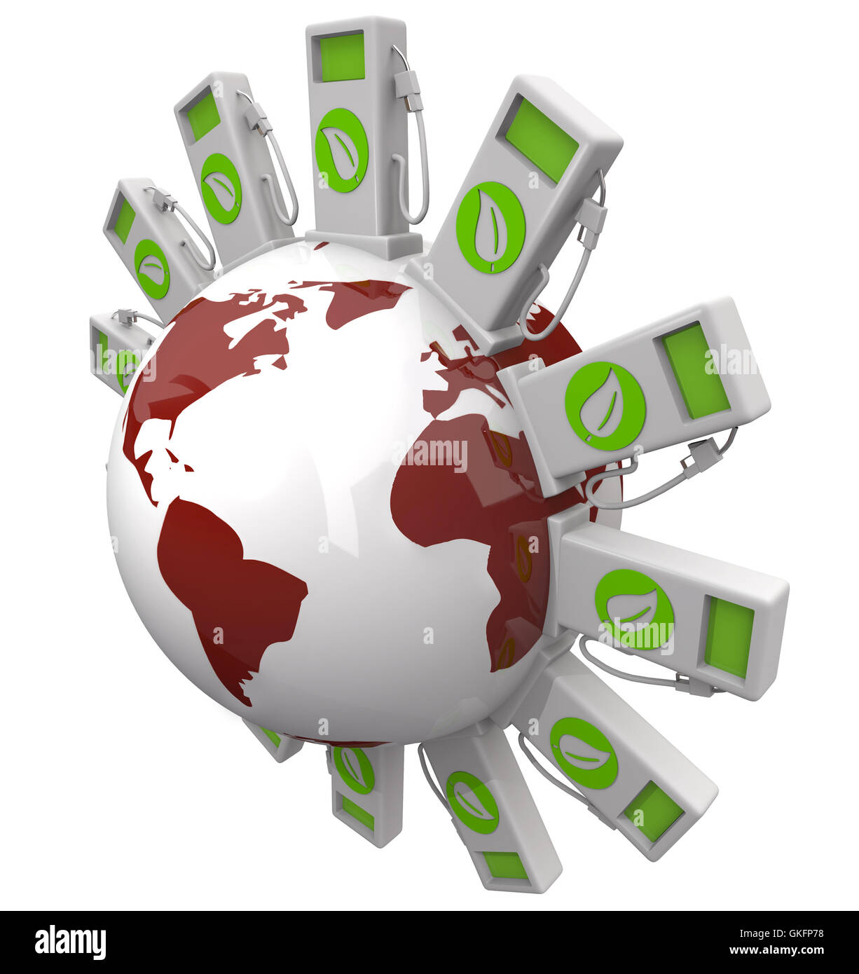 Pompes à carburant vert qui entoure la Terre Banque D'Images