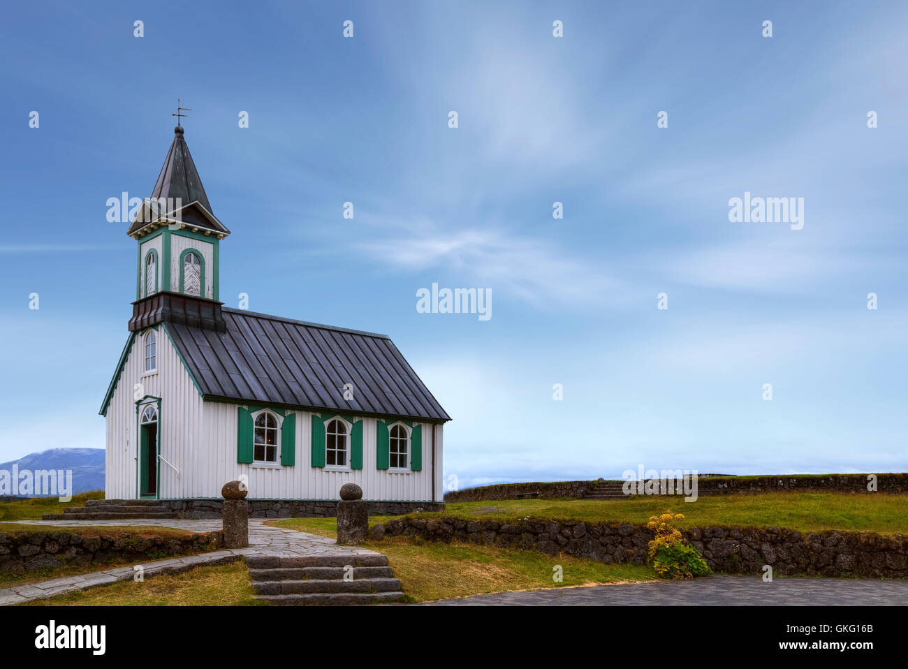 Le parc national de Þingvellir, Islande, Thingvallakirkja Banque D'Images