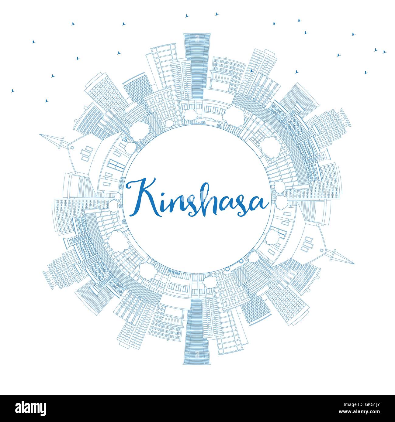 Kinshasa contour bleu horizon avec les bâtiments et l'espace de copie. Vector Illustration. Les voyages d'affaires et tourisme Concept Illustration de Vecteur