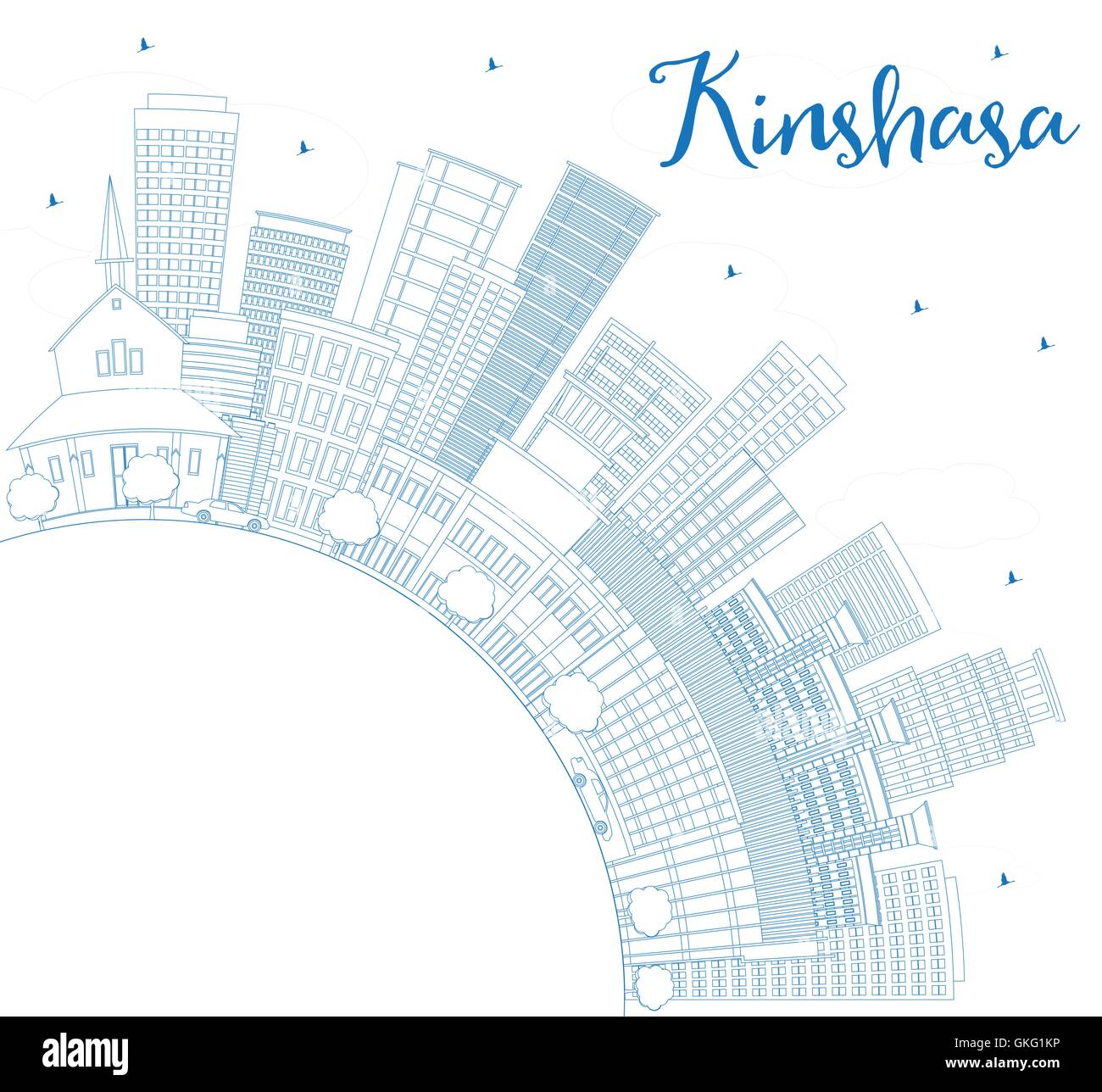 Kinshasa contour bleu horizon avec les bâtiments et l'espace de copie. Vector Illustration. Les voyages d'affaires et tourisme Concept Illustration de Vecteur