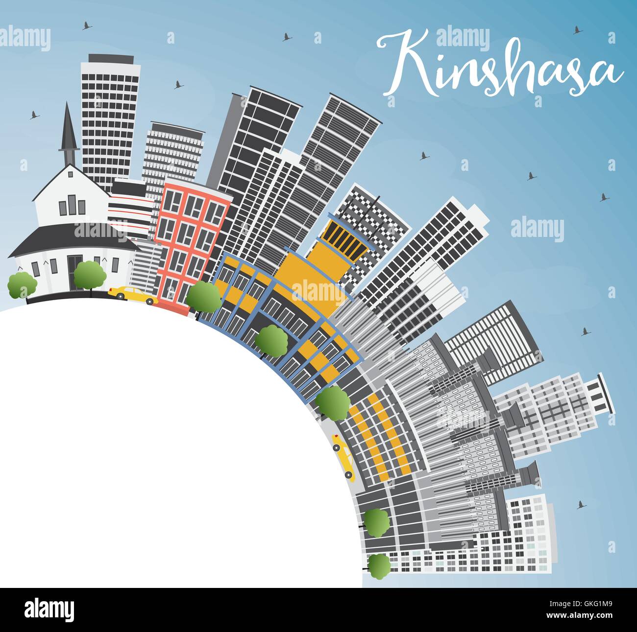Toits de Kinshasa avec les bâtiments gris, ciel bleu et copier l'espace. Vector Illustration. Les voyages d'affaires et tourisme Concept Illustration de Vecteur