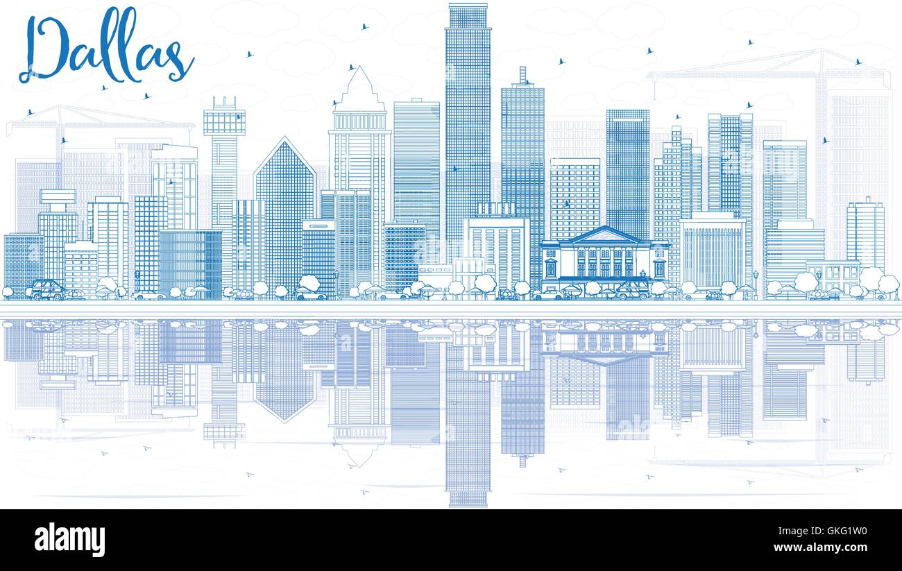 Contours Dallas Skyline avec bâtiments bleu et de réflexions. Vector Illustration. Les voyages d'affaires et tourisme Concept Illustration de Vecteur