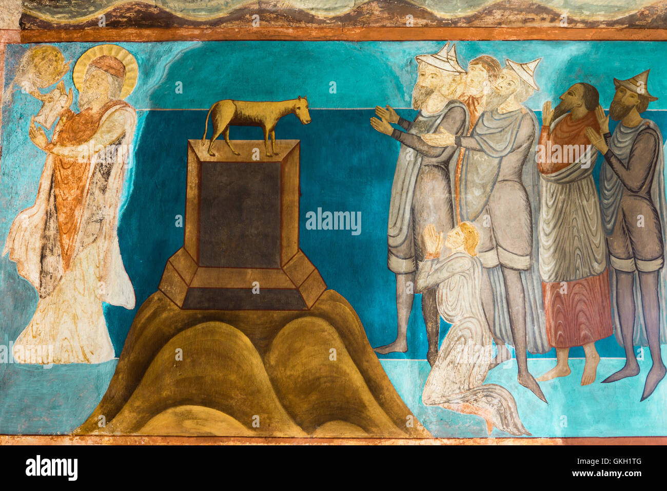 Le Veau d'or. Fresque romane à Bjaresjo church Banque D'Images