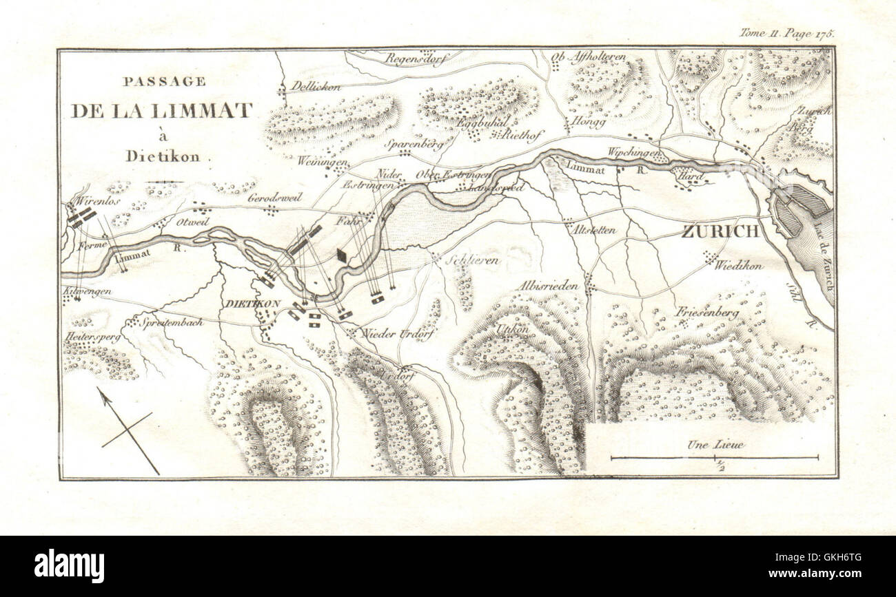 Deuxième bataille de Zurich 1799. Passage de la Limmat à Dietikon, 1819 Ancien site Banque D'Images