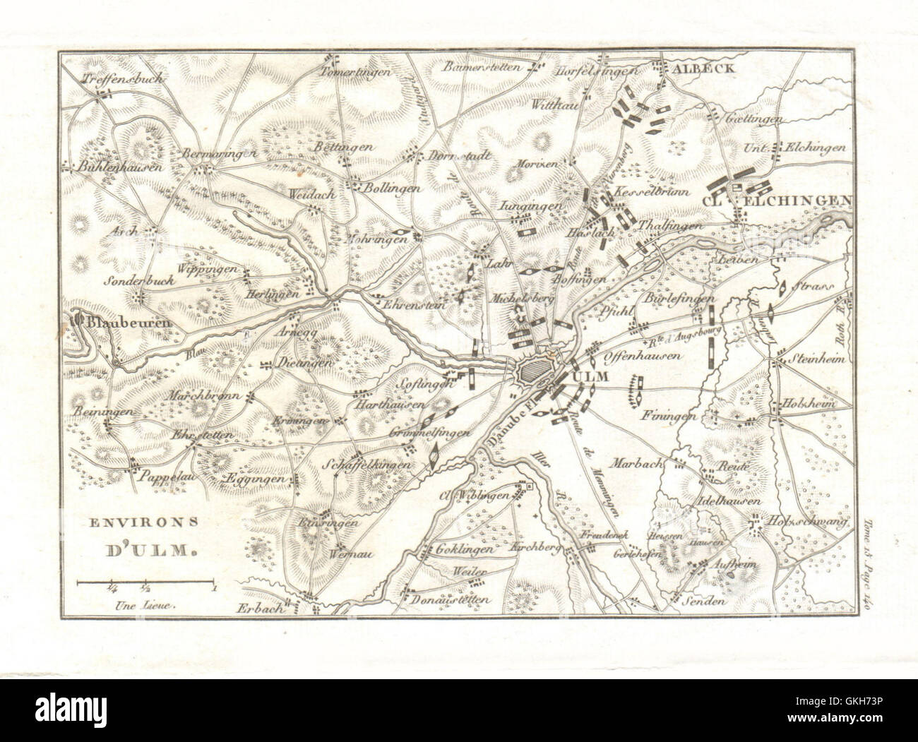 Bataille d'​​Ulm 1805. Guerre de la troisième coalition. Le Bade-Wurtemberg, la carte 1819 Banque D'Images