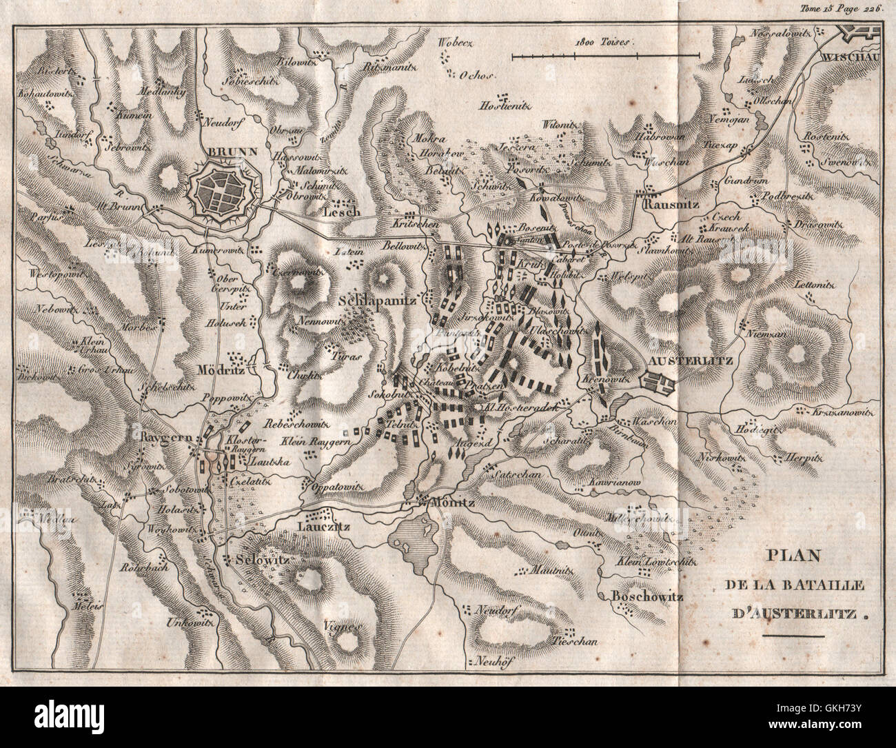 Plan de la bataille d'Austerlitz (Slavkov u Brna). Brno. République tchèque carte 1819 Banque D'Images