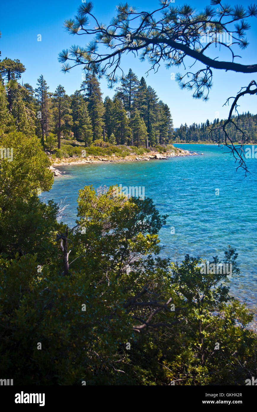 Avis de Rocky Lake Tahoe rivage à D.L. Bliss State Park, Californie Banque D'Images