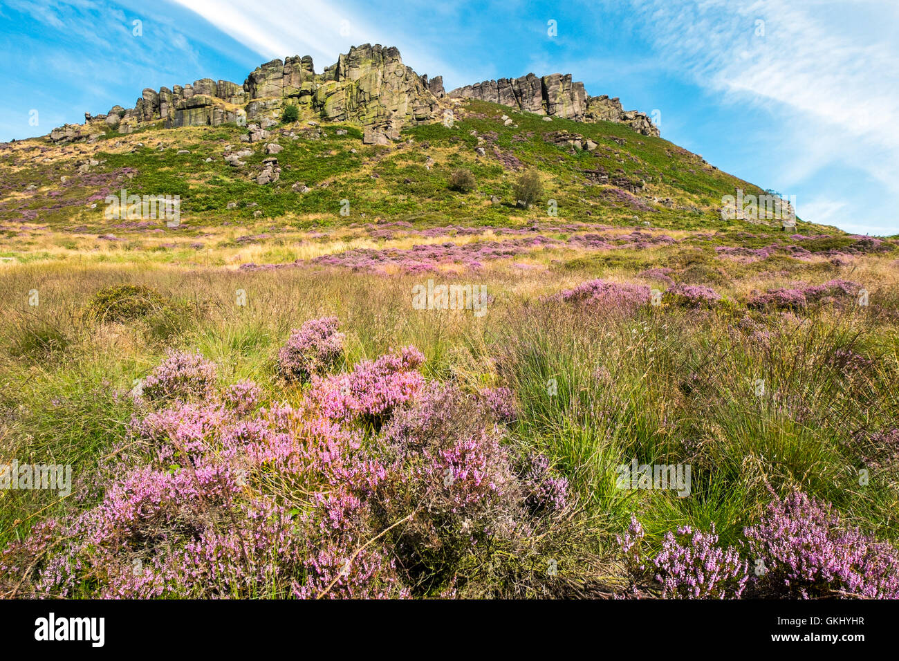 Hen Cloud, un rocher d'escalade dans la région de Staffordshire Moorlands du Peak District Banque D'Images