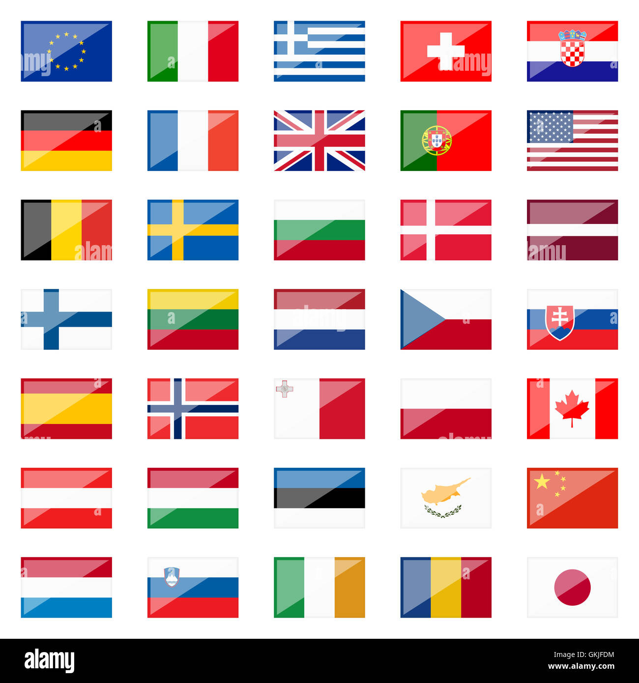 Drapeaux - drapeaux de pays avec la réflexion Banque D'Images