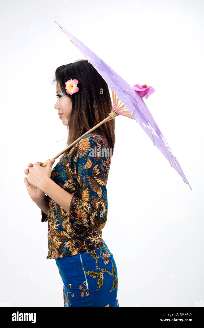 Robe fille asiatique avec kebaya Banque D'Images