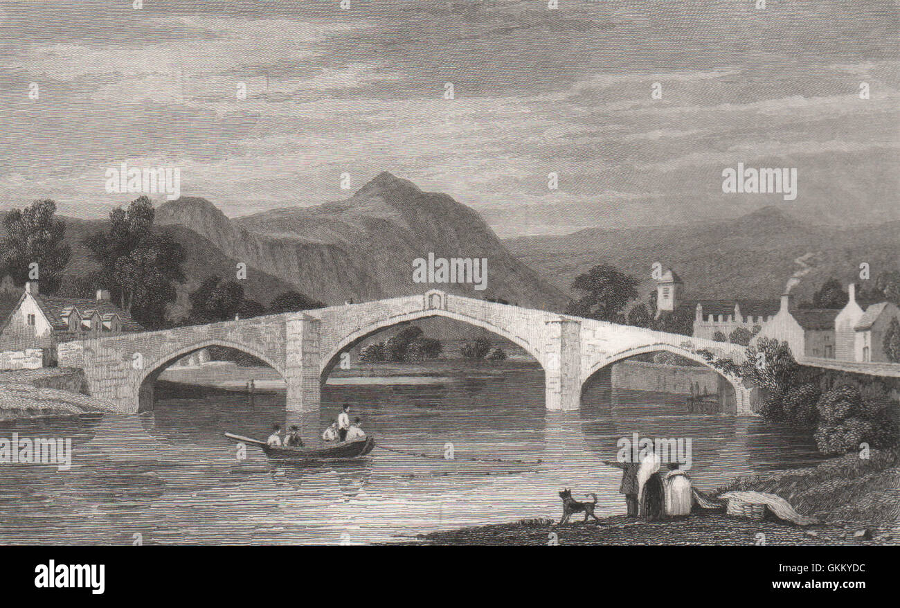 Pont Llanrwst, Denbighshire, construit par Inigo Jones, par Henry Gastineau, 1835 Banque D'Images