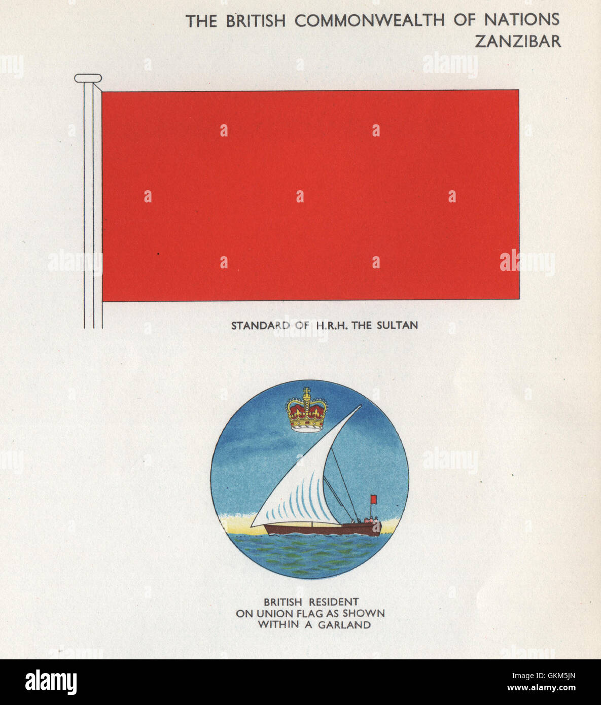 Drapeaux de Zanzibar. Niveau de SAR le Sultan. Résident britannique sur l'Union européenne (drapeau), 1958 Banque D'Images