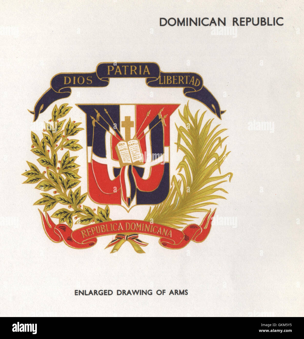 Les drapeaux de la République dominicaine. Armes, vintage print 1958 Banque D'Images