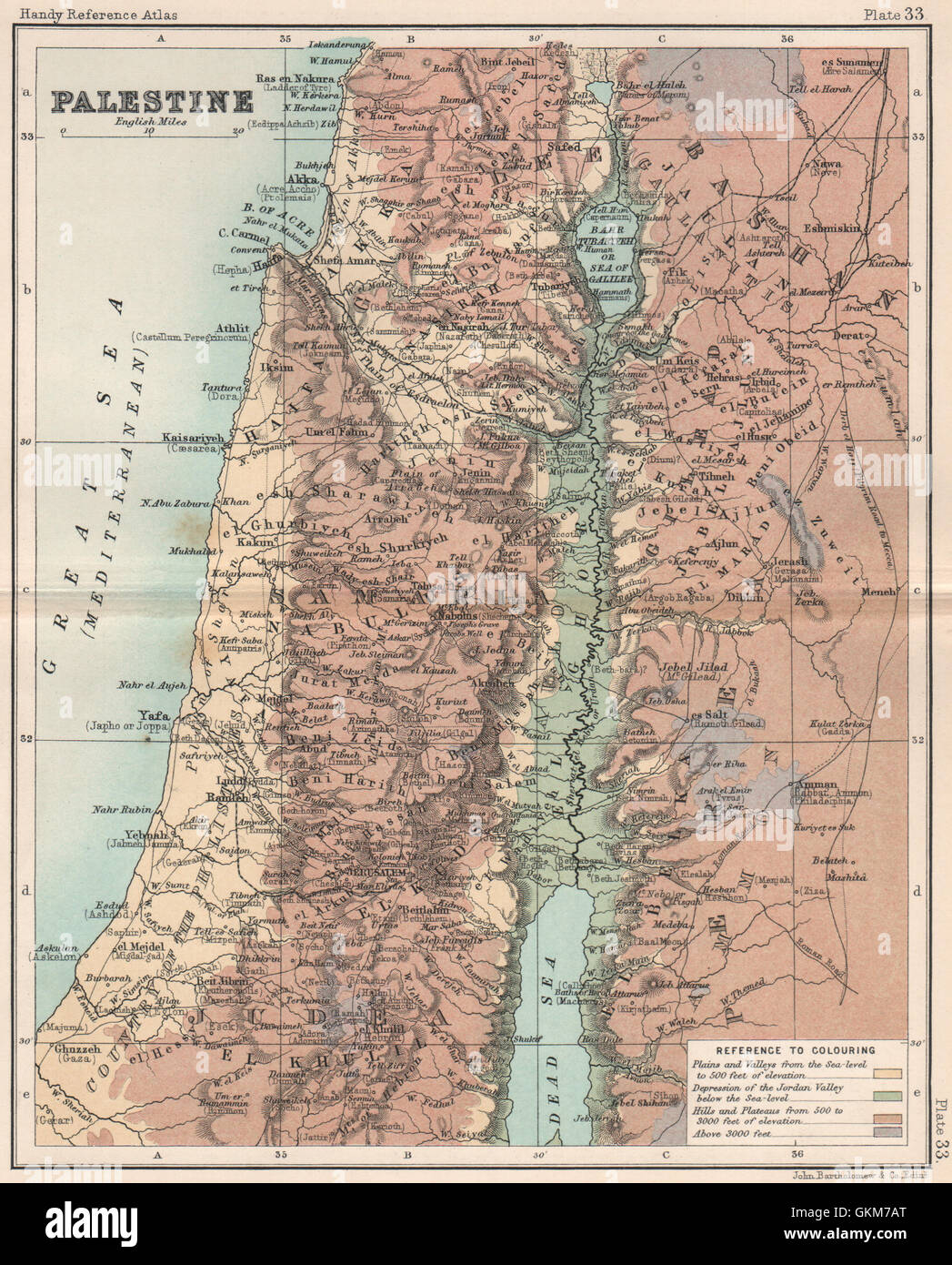 Carte du relief de la Palestine. Terre sainte Israël. BARTHOLOMEW, 1904 Banque D'Images
