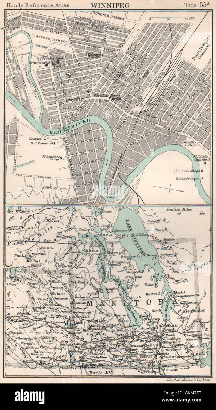 Winnipeg town/city plan. Timbre-poste province du Manitoba. Canada, 1904 carte ancienne Banque D'Images