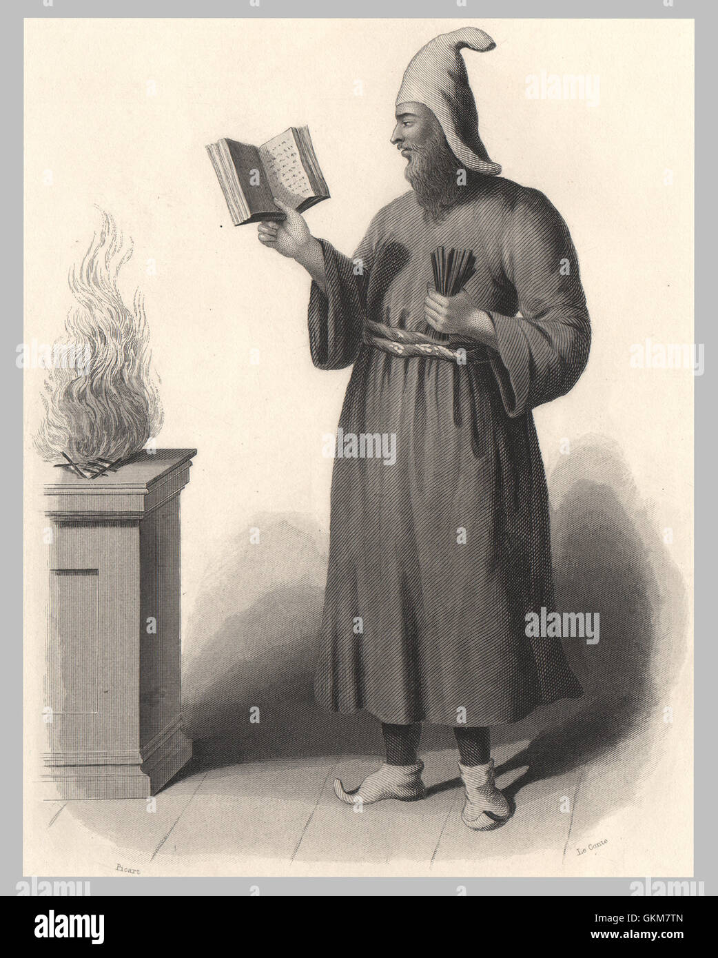 Guebres, Grand Prêtre des adorateurs du feu de la Perse ancienne. Le zoroastrisme. Iran 1840 Banque D'Images