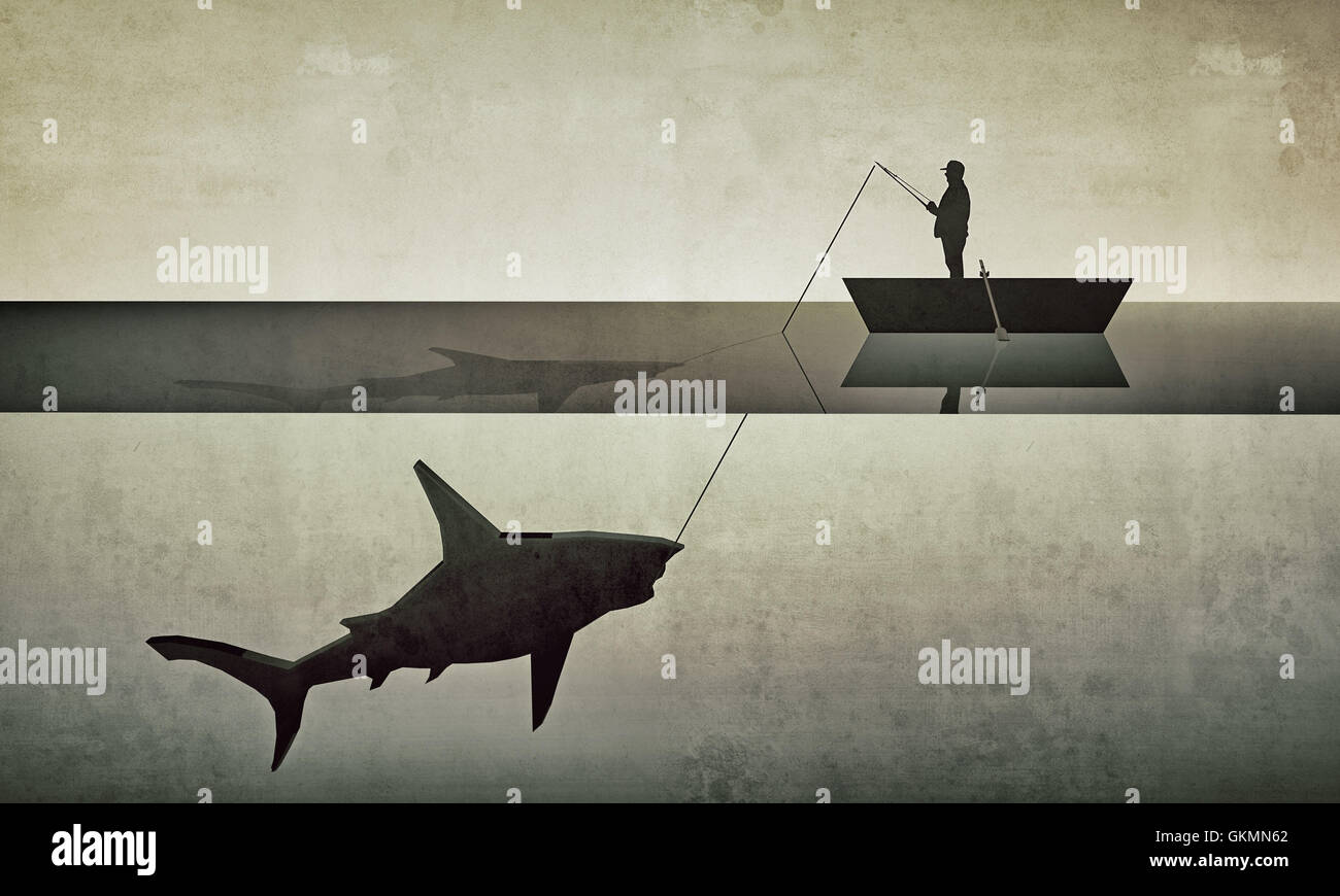 La chasse au pêcheur un gros shark Banque D'Images